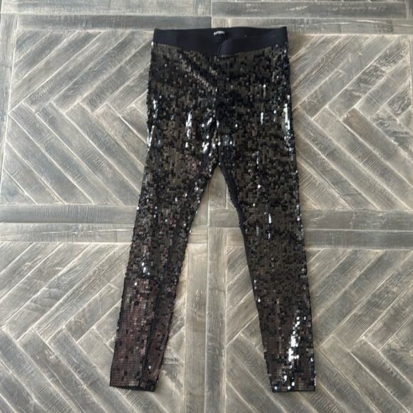 Express Black Sequin Leggings | Size M - Picture 1 of 7